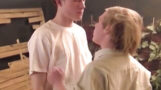 Young teenager Mikolaj jerks off with his horny hung buddy