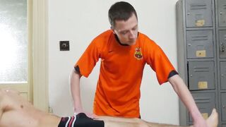 Soccer twink Andrew Kitt rides teammates big cock bareback