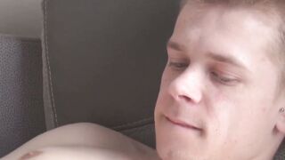 Tattooed twink Axel masturbates solo while watching porn