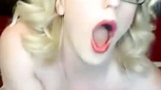Very horny blonde shemale pleases her fans with wank off