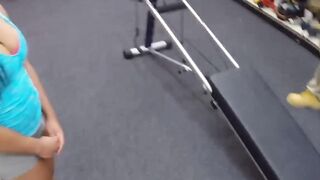 Petite babe fucks in pawnshop after demonstrating a workout