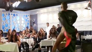 Amateur chicks watch male stripper before sucking his dick