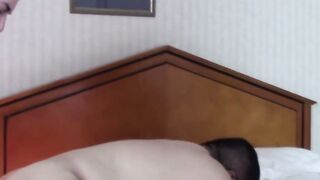 Hairy Asian cocksucker drilled doggystyle in raw bears 4some