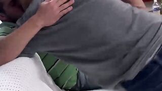 Cute hunk Austin takes a smoke while Noah sucks his fat cock