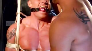 Tied up jock dominated by muscular gay and ass drilled