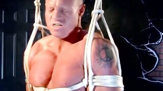 Tied up jock dominated by muscular gay and ass drilled