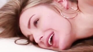 Lesbian babe moans loudly while pussy licked with power
