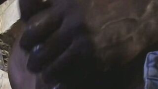 The big black dude jerks off in his secret haven at home the basement