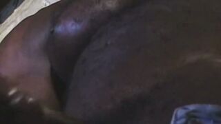 The big black dude jerks off in his secret haven at home the basement