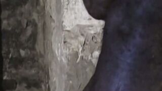 The big black dude jerks off in his secret haven at home the basement