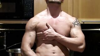 Baker Joey jerks in frustration after his spilling his dough