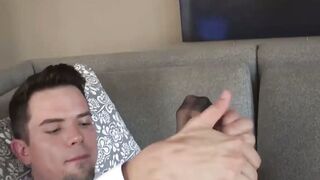 Sexy suit wearing hunk Dakota Payne anal plays while moaning