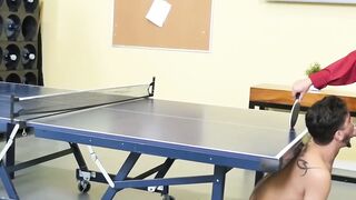 Three hunky colleagues are anal fucking in the game room