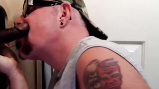 Very naughty backdoor bandit shows his cock sucking skills