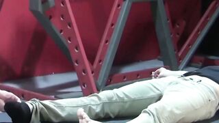 Petite slave restrained for rough BDSM tormenting session