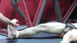 Petite slave restrained for rough BDSM tormenting session