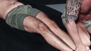 Submissive man dominated and tickled all over handsome body