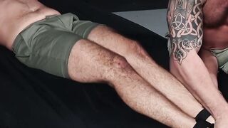 Submissive man dominated and tickled all over handsome body