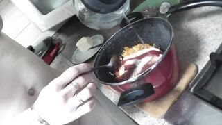 DuBarry Home Nudist Cooking. cougar inside Kitchen Nude into High