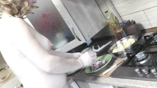 DuBarry Home Nudist Cooking. cougar inside Kitchen Nude into High