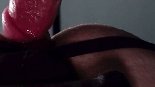 Tanned homo rimmed while strapped on fuckbench