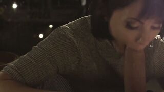 Elegant Eurobabe gags on a fat cock before taking it anally
