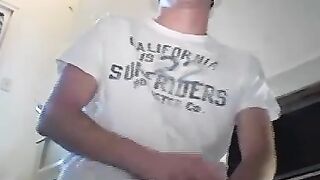 Twink dude wanking his big fat cock in the basement