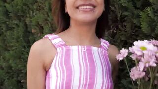 Playful Michy Perez gets her flowery cunt fucked in the garden