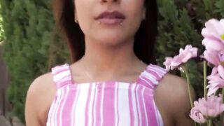 Playful Michy Perez gets her flowery cunt fucked in the garden