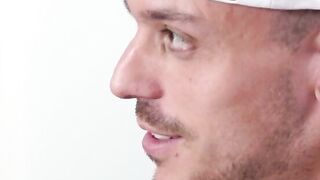 My straight friend Enzo Muller helps me masturbate my throbbing cock