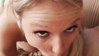 Sloppy close up blowjob by blonde bikini hottie