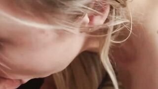 Sloppy close up blowjob by blonde bikini hottie