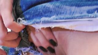 Skinny teen rubbing pussy and fingered by old man