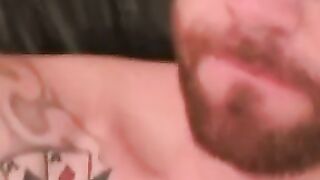 Inked senior wears his sexy glasses and jerking off solo