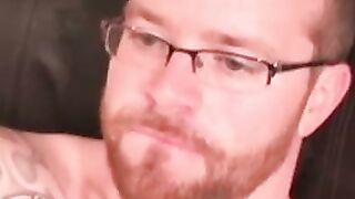 Inked senior wears his sexy glasses and jerking off solo