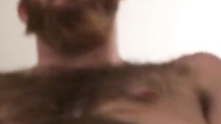Bearded mature guy anal drilled with big dildo while moaning