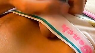 Skinny young amateur Ryan Connors cums on his underwear