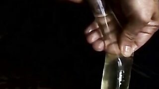 Big dick stud jerking off solo and pissing on himself