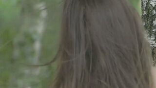 Adorable brunette Gloria Sol shows her natural tits outdoors