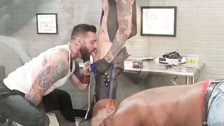 Tattooed Micah Martinez loves being doubled dick and deeply fisted by the hunks