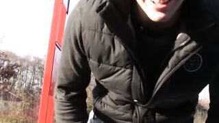 Hardcore outdoor raw sex with amateur hairy twink and jock
