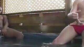 Big dick interracial twinks wanking off in the jacuzzi