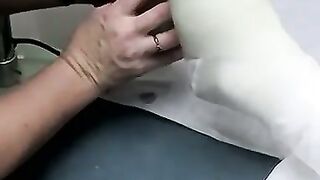 Foot cast placed on twink and his leg before being taken off