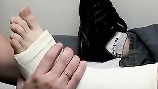 Foot cast placed on twink and his leg before being taken off