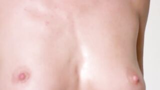 Skinny teen Jane F bounces on ball showcasing her firm tits