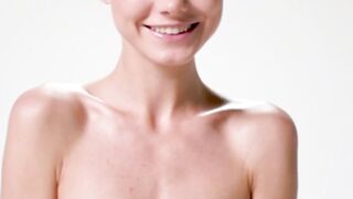 Skinny teen Jane F bounces on ball showcasing her firm tits
