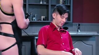 Blond jock Cody Winter fists and shaves firm ass of Issac Lin