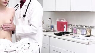 Tattooed nurse Cassie Del Isla and babe Lana Smalls moan while the pervy doctor breed