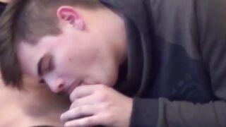 Horny twink receiving a facial after an intense fuck