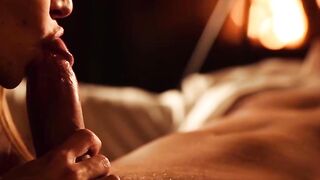 Fiery and sinful acts next to the fireplace for a couple